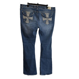 L & B Size 24W Stretchy Cowgirl Style Boot Cut Jeans Bling Embroidery